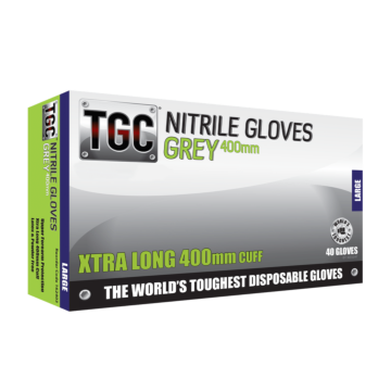Grey Nitrile Disposable Gloves 400mm Long Cuff L