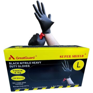 GG Disposable Black Nitrile Gloves L