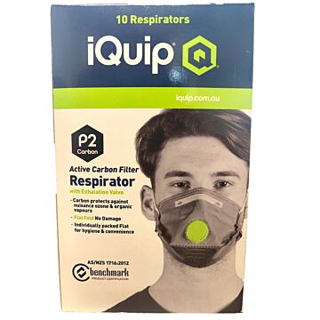 iQuip Dust + Mist Mask with Valve P2 Carbon 10pk