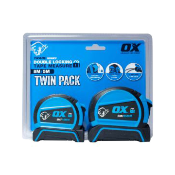 OX TRADE DOUBLE LOCKING TAPE MEASURE - 8M/5M